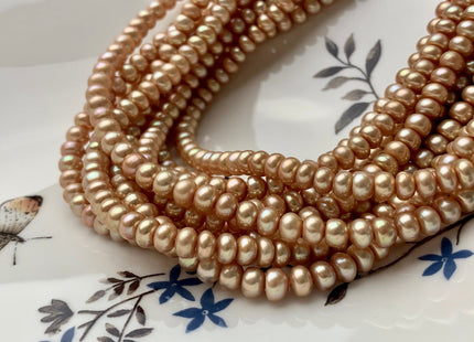 5 mm Beige Gold Champagne Button Freshwater Pearl Beads Genuine Cultured Freshwater Roundelle Button Spacer Pearl Beads #510