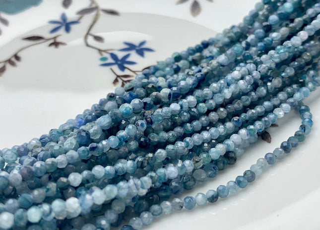 2.5mm 3mm Faceted Round Gemmy Natural Kyanite Gemstone Beads Genuine Natural Multi Blue Color Kyanite Gemstone Beads 15 Inches Strand #3680
