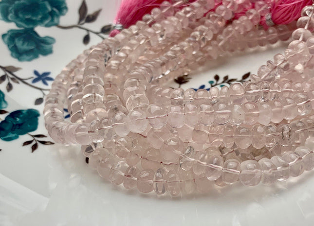 6mm 7mm 8mm 9mm 10mm 11mm 12mm 13mm 100% All Natural Smooth Rondelle Rose Quartz Gemstone Beads Genuine Natural Quartz 8 Inches Strand #3720