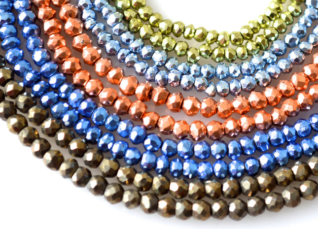 Semi Precious Gemstone 3-4 mm Pyrite Beads Green Blue Copper Golden Color Faceted Round Shape Size Approx. 3-4mm #2029