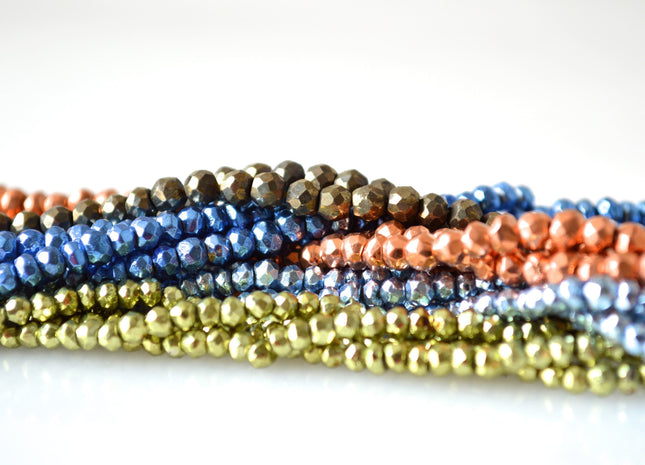 Semi Precious Gemstone 3-4 mm Pyrite Beads Green Blue Copper Golden Color Faceted Round Shape Size Approx. 3-4mm #2029