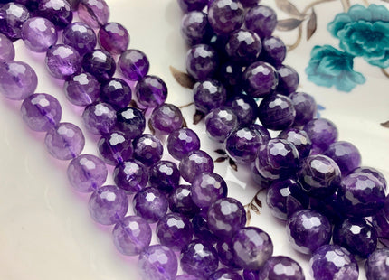 8mm 10mm 12mm Faceted Round Half Strand Amethyst Beads February Birthstone Natural Genuine Natural Amethyst Beads 8 Inches Strand #3526