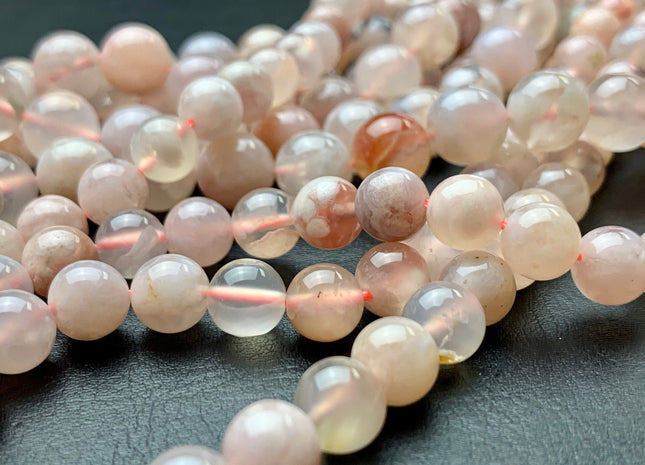 6mm 8 mm 10 mm Smooth Round Natural Sakura Cherry Blossom Agate Gemstone Beads Natural Translucent Pink Color Agate 15.5 Inches Strand #2716