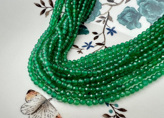 3 mm 4 mm 6 mm AAA Faceted Round Green Onyx Gemstone Beads Top Quality Micro Faceted Green Onyx Gemstone Loose Beads 14.5 Inches #4205