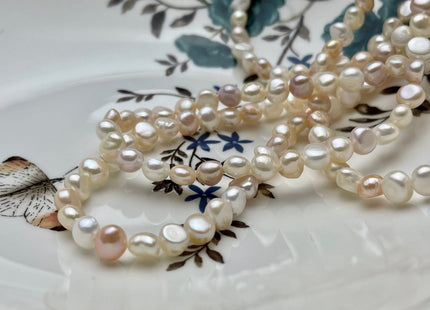 64 inches Genuine Natural White & Pink Round Potato Nugget 7mm Freshwater Pearl Necklace, Bridal Pearl Necklace Long Pearl Necklace #661