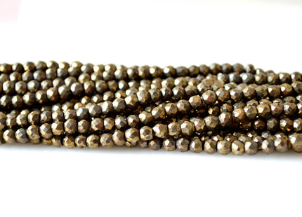 Semi Precious Gemstone 3-4 mm Pyrite Beads Green Blue Copper Golden Color Faceted Round Shape Size Approx. 3-4mm #2029