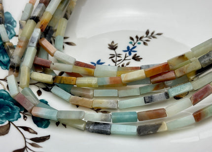 4-5x13 mm Cuboid Tube Shape Flower Amazonite Gemstone Beads Green Orange Amazonite Gemstones Loose Beads 15.5 Inches Strand #3823