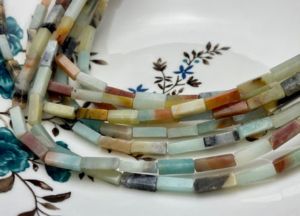 4-5x13 mm Cuboid Tube Shape Flower Amazonite Gemstone Beads Green Orange Amazonite Gemstones Loose Beads 15.5 Inches Strand #3823