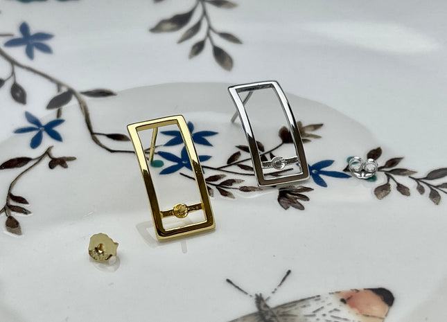 One Pair 925 Sterling Silver/Gold Setting Findings For Half Drilled Pearls Rectangular Shape Design Sterling Silver Earring Findings #10258