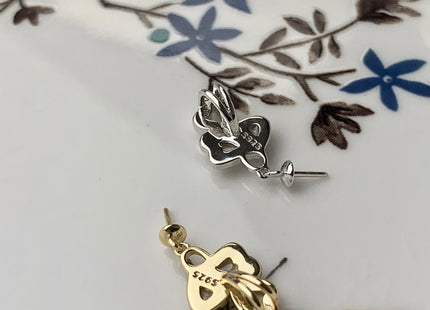 One Piece 925 Sterling Silver/Gold Pendant Setting Findings For Half Drilled Pearls Butterfly Wing Design Sterling Silver Pendant #10195