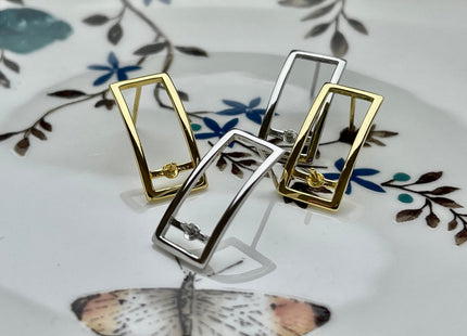 One Pair 925 Sterling Silver/Gold Setting Findings For Half Drilled Pearls Rectangular Shape Design Sterling Silver Earring Findings #10258