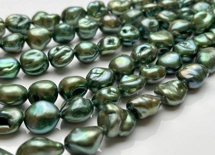 11-13 mm Forest Green Color Keshi Nugget Freshwater Pearl Beads Large Size Dark Forest Green Color Keshi Nugget Pearl Beads #P1927