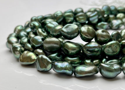 11-13 mm Forest Green Color Keshi Nugget Freshwater Pearl Beads Large Size Dark Forest Green Color Keshi Nugget Pearl Beads #P1927