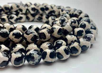 8mm 10mm 12mm AAA DZI Tibetan Agate Faceted Round Multi Black And White Color Football Agate Gemstone Loose Beads 15 Inches Strand #3271