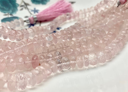 7-11 mm AAA 100% Natural Faceted Rondelle Rose Quartz Gemstone Top Quality Natural Gemmy Pink Color Rose Quartz Beads 8 Inches #2948