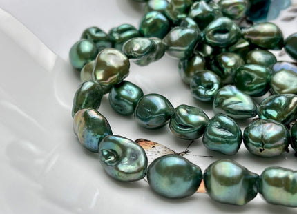 11-13 mm Forest Green Color Keshi Nugget Freshwater Pearl Beads Large Size Dark Forest Green Color Keshi Nugget Pearl Beads #P1927