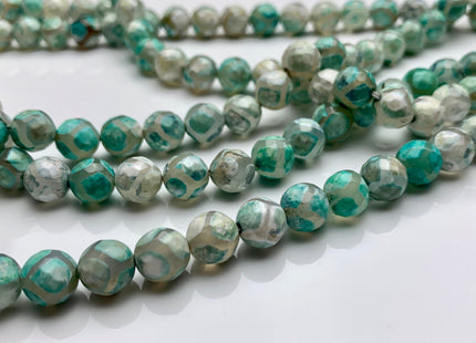 8 mm 10 mm DZI Tibetan Agate Faceted Round Aqua Green And White Color Football Agate Gemstone Loose Beads 15 Inches Strand #2388