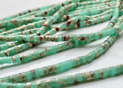 2x4mm Green And Cream Color Impression Jasper Heishi Rondelle Shape Genuine Impression Jasper Discs Gemstone Beads 15.5 Inches Strand #3831