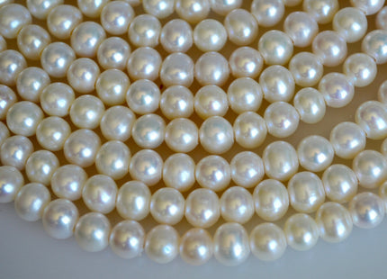 7 mm AAA Half Strand Large Hole Semi Round/Potato White Freshwater Pearls Beads Hole Size 1.2mm 1.5mm 2.1mm 32 Pieces #899