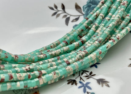 2x4mm Green And Cream Color Impression Jasper Heishi Rondelle Shape Genuine Impression Jasper Discs Gemstone Beads 15.5 Inches Strand #3831