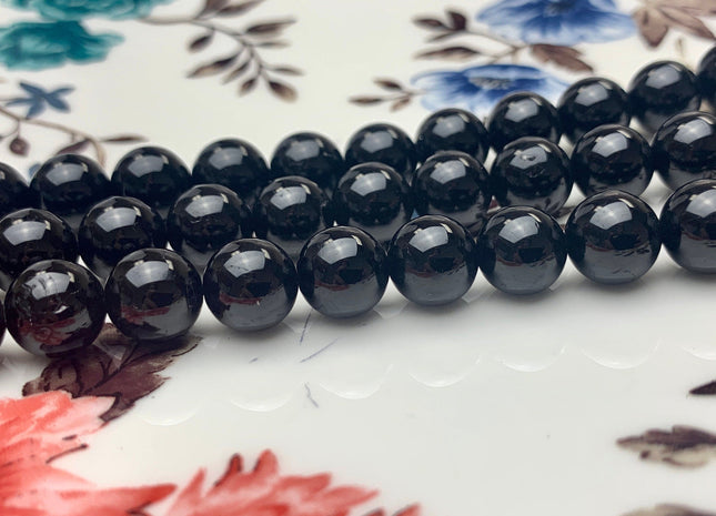4mm 6mm 8mm 10mm AAA Smooth Round Black Tourmaline Gemstone Beads High Quality Black Tourmaline Loose Beads. #2290