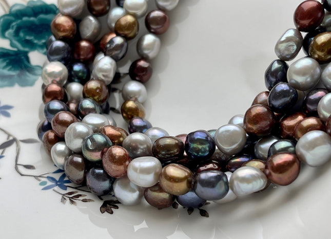 9mm AAA Potato Nugget Freshwater Pearl Beads Multi Gray Brown Peacock Mixed Color Genuine Freshwater Pearl Limited Edition Color #1083