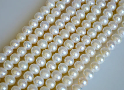 7 mm AAA Half Strand Large Hole Semi Round/Potato White Freshwater Pearls Beads Hole Size 1.2mm 1.5mm 2.1mm 32 Pieces #899