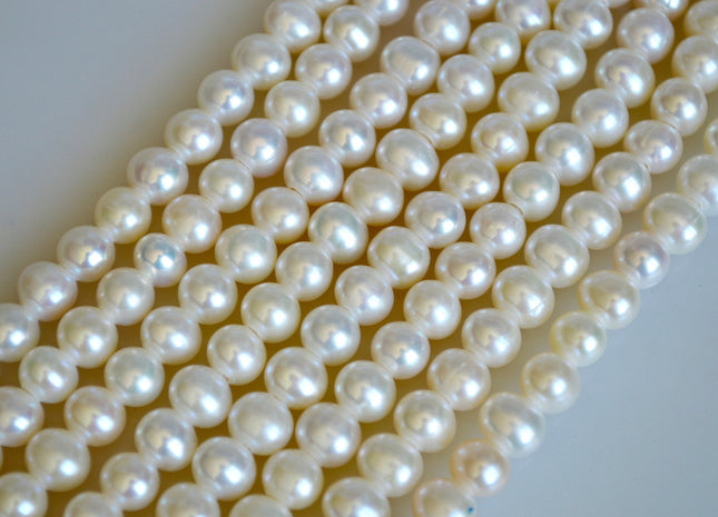7 mm AAA Half Strand Large Hole Semi Round/Potato White Freshwater Pearls Beads Hole Size 1.2mm 1.5mm 2.1mm 32 Pieces #899