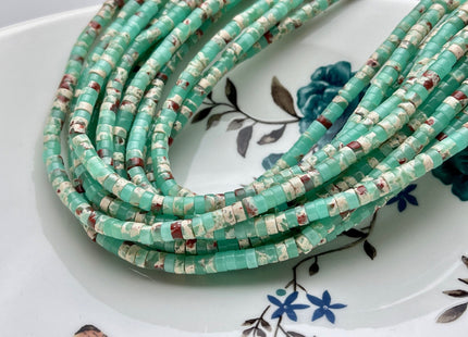 2x4mm Green And Cream Color Impression Jasper Heishi Rondelle Shape Genuine Impression Jasper Discs Gemstone Beads 15.5 Inches Strand #3831