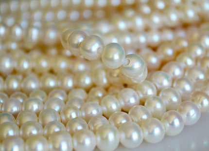 7 mm AAA Half Strand Large Hole Semi Round/Potato White Freshwater Pearls Beads Hole Size 1.2mm 1.5mm 2.1mm 32 Pieces #899