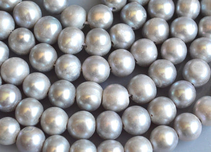 11-12mm Silver Gray Large Hole Semi-Round Freshwater Pearl Beads 2.2mm Hole, Gray Semi Round Pearl, Genuine Freshwater Pearls #50