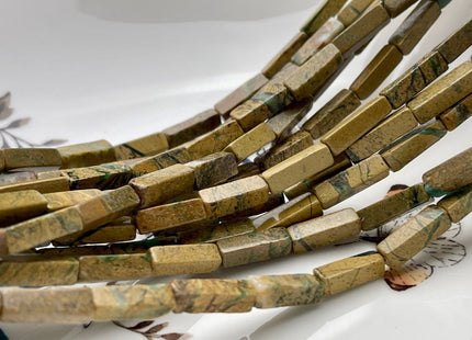 4-5x13 mm Cuboid Tube Shape Picture Jasper Gemstone Beads Green Brown Picture Jasper Gemstones Loose Beads 15.5 Inches Strand #3827