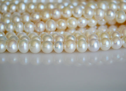 7 mm AAA Half Strand Large Hole Semi Round/Potato White Freshwater Pearls Beads Hole Size 1.2mm 1.5mm 2.1mm 32 Pieces #899