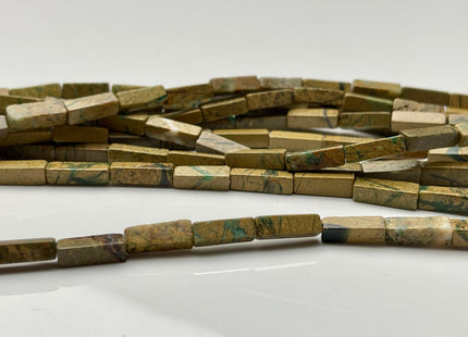 4-5x13 mm Cuboid Tube Shape Picture Jasper Gemstone Beads Green Brown Picture Jasper Gemstones Loose Beads 15.5 Inches Strand #3827