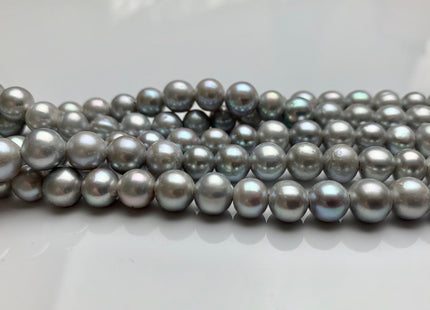 8-8.5mm AA Half Strand Large Hole High Luster Potato Silver Gray Freshwater Pearls 1.8mm 2.1mm Hole Genuine Freshwater Pearl Beads #169