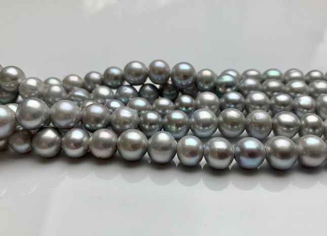 8-8.5mm AA Half Strand Large Hole High Luster Potato Silver Gray Freshwater Pearls 1.8mm 2.1mm Hole Genuine Freshwater Pearl Beads #169