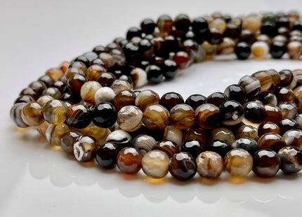 8mm Faceted Round Agate Gemstone Beads Multi Brown Gray White Color Genuine Heat Treated Agate Gemstone Loose Beads 14 Inches Strand #3885