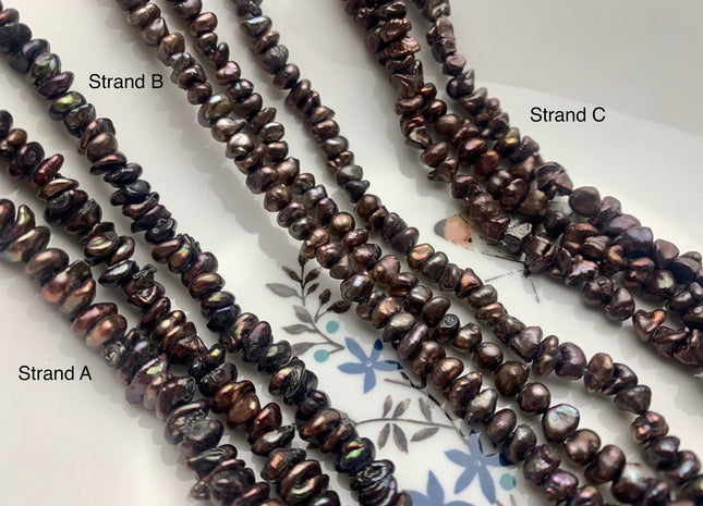 6-7 mm Dark Chocolate Brown Color Keshi Freshwater Pearl Beads Genuine High Luster Center Drilled Disc Cornflakes Keshi Beads #P2084
