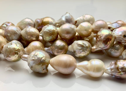 10-15 mm Half Strand Large Hole B Grade Mixed Natural White Pink Color Freshwater Baroque Pearl Beads Hole Size 2.0mm 13-15 Pieces #P1224