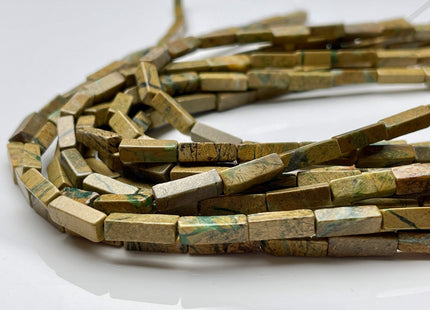 4-5x13 mm Cuboid Tube Shape Picture Jasper Gemstone Beads Green Brown Picture Jasper Gemstones Loose Beads 15.5 Inches Strand #3827