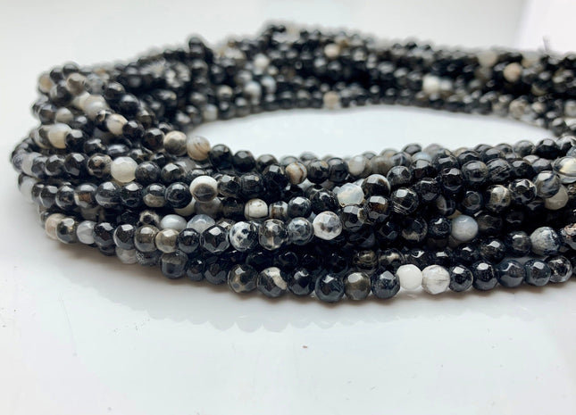 WHOLESALE 4 mm Faceted Round Mixed Black And White Color Agate Gemstone Beads Genuine Agate Gemstone Loose Beads 14 Inches #2475