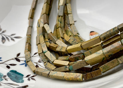 4-5x13 mm Cuboid Tube Shape Picture Jasper Gemstone Beads Green Brown Picture Jasper Gemstones Loose Beads 15.5 Inches Strand #3827