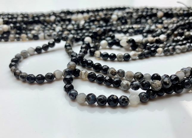 WHOLESALE 4 mm Faceted Round Mixed Black And White Color Agate Gemstone Beads Genuine Agate Gemstone Loose Beads 14 Inches #2475