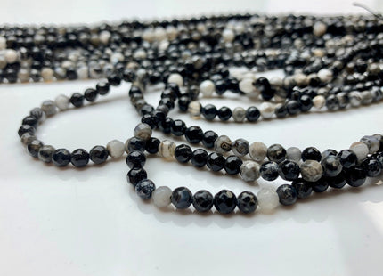 WHOLESALE 4 mm Faceted Round Mixed Black And White Color Agate Gemstone Beads Genuine Agate Gemstone Loose Beads 14 Inches #2475