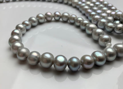 8-8.5mm AA Half Strand Large Hole High Luster Potato Silver Gray Freshwater Pearls 1.8mm 2.1mm Hole Genuine Freshwater Pearl Beads #169