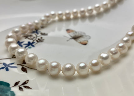 16/18/20/24 Inches Hand Knotted 8-9mm AA Potato Pearl Necklace Natural White Freshwater Pearl Necklace With Adjustable Silver Clasp #P1174