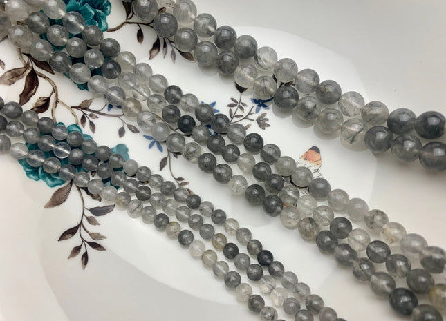 4mm 6mm 8mm 10mm AAA Smooth Round Cloudy Quartz Gemstone Beads Natural Light And Dark Gray Quartz Gemstone Loose Beads #2304