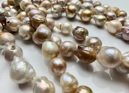 10-15 mm Half Strand Large Hole B Grade Mixed Natural White Pink Color Freshwater Baroque Pearl Beads Hole Size 2.0mm 13-15 Pieces #P1224