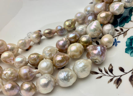 10-15 mm Half Strand Large Hole B Grade Mixed Natural White Pink Color Freshwater Baroque Pearl Beads Hole Size 2.0mm 13-15 Pieces #P1224