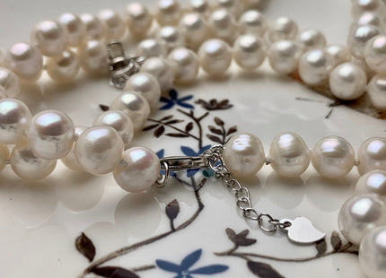 16/18/20/24 Inches Hand Knotted 8-9mm AA Potato Pearl Necklace Natural White Freshwater Pearl Necklace With Adjustable Silver Clasp #P1174